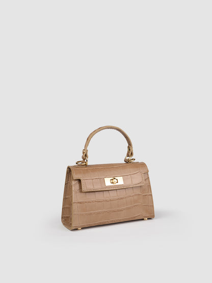 Borsa a Mano Mini in Pelle Stampa Coccodrillo – Cocco Taupe