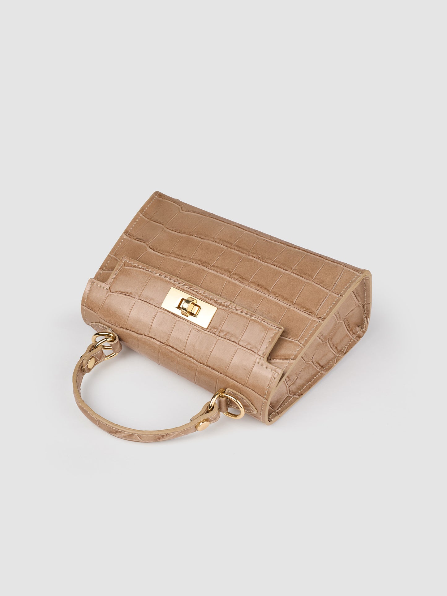 Borsa a Mano Mini in Pelle Stampa Coccodrillo – Cocco Taupe